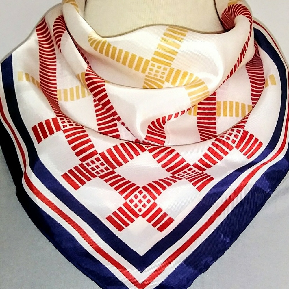 Red Blue And White Geometric Pattern Square Scarf